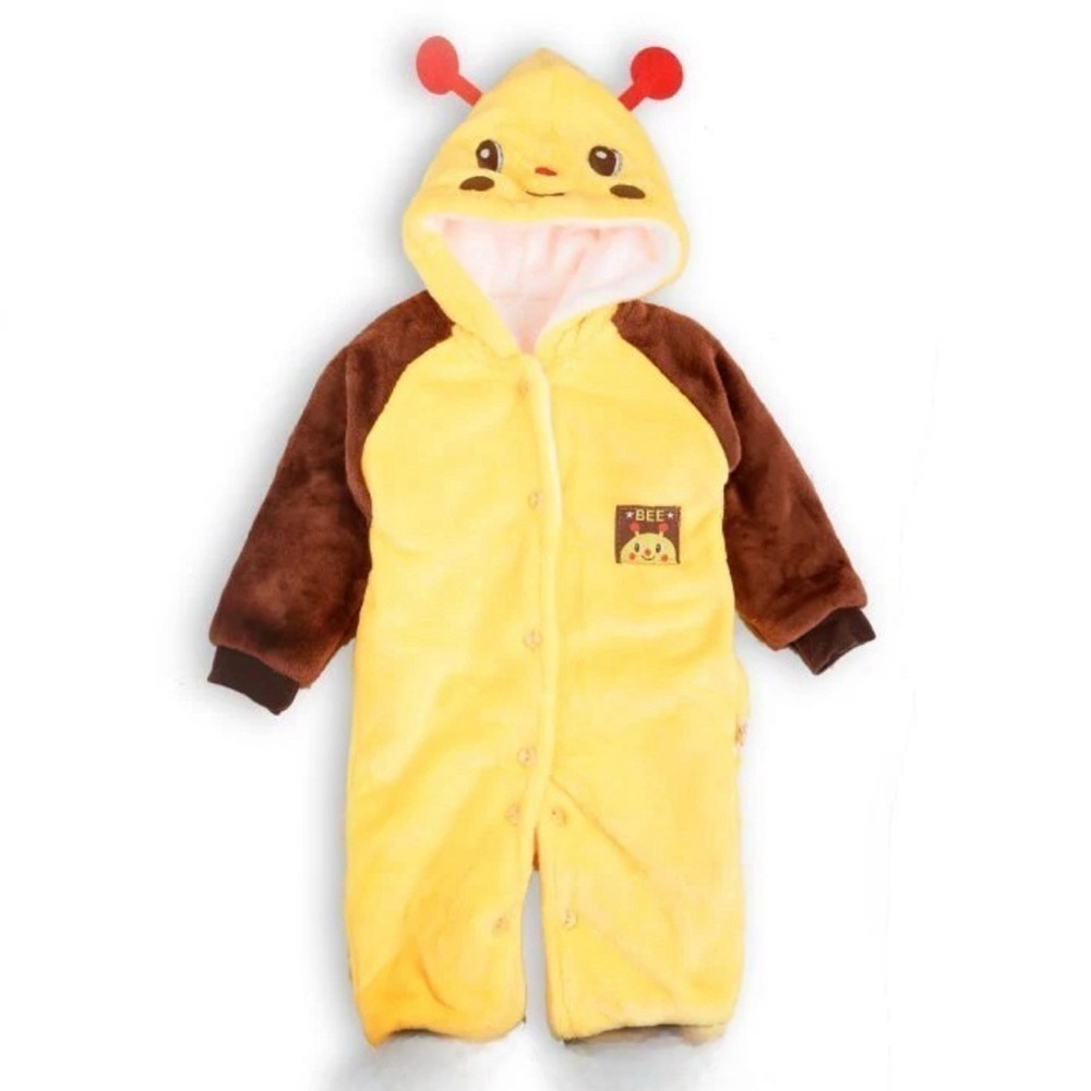 YuxinBebe Unisex Baby Hooded Fleece Bee Rompers (Yellow/ Brown Sleeves) 3T 🐝